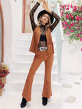Fringe Vest and Flare Pants Set Caramel Bazaare Mart Fringe Vest and Flare Pants Set