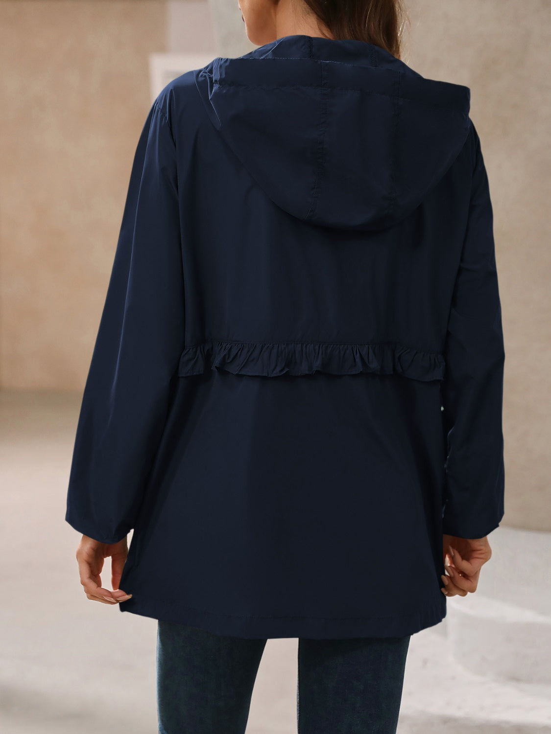 Waterproof Gathered Waist Hooded Jacket