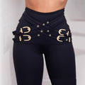 High Waist Metallic Criss Cross Skinny Pants Black CJ Dropshipping Belted Skinny Pants