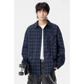 Heavy Long Sleeve Plaid Button Up Shirt Dark Blue Bazaare Mart Navy Plaid Long Sleeve Shirt