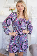 Purple Paisley Long Sleeve Mini Dress Purple Bazarre Mart Purple Long Sleeve Mini Dre
