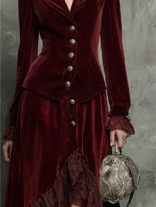 Vintage Velvet and Lace High Low Skirt Suit
