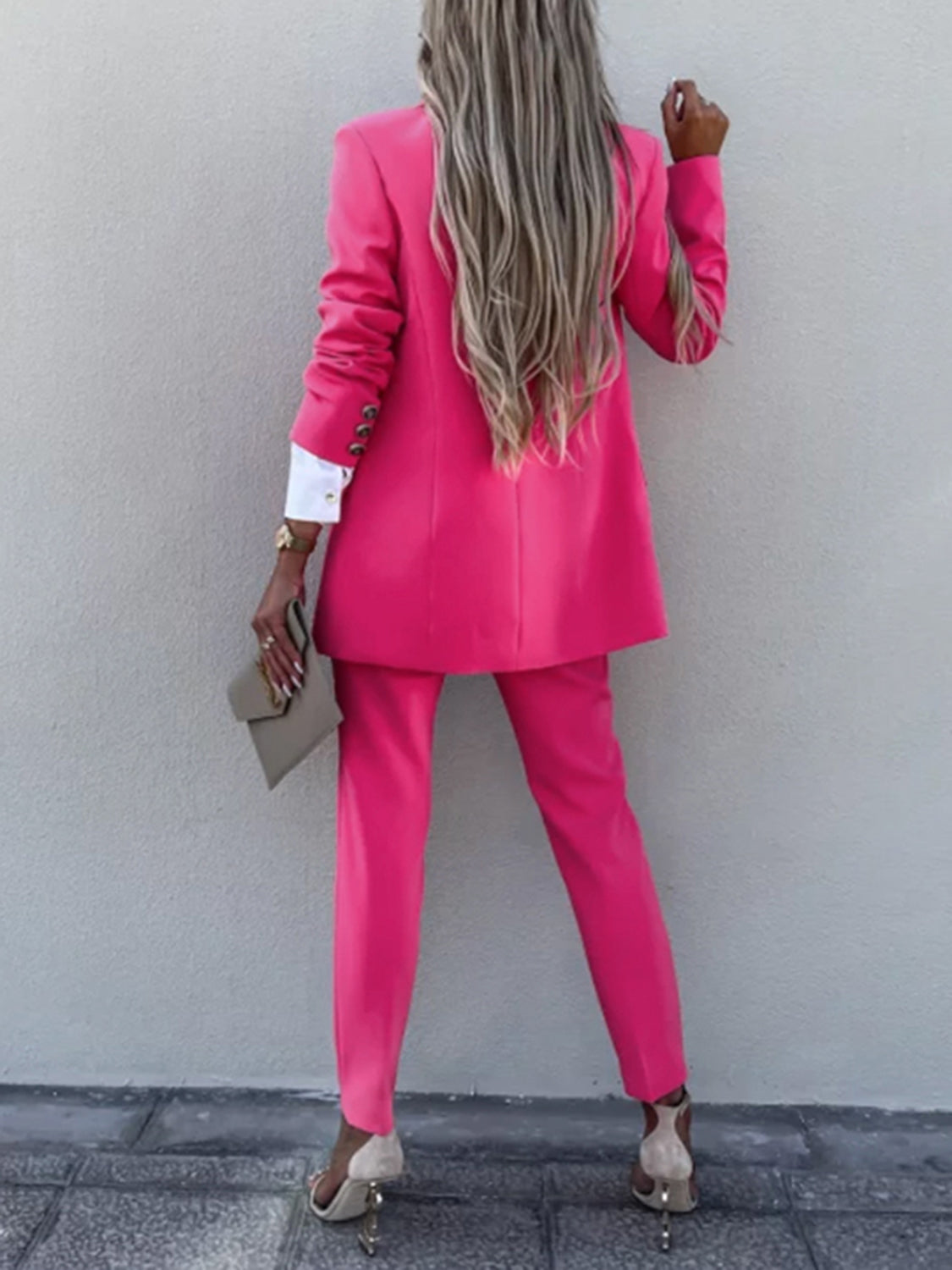 Double Breasted Lapel Collar Pants Suit