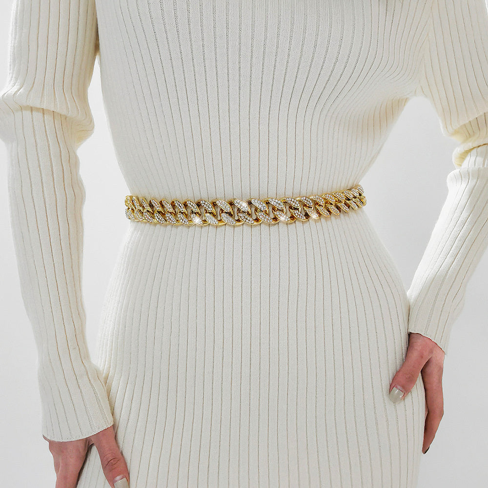 Wide Rhinestone Chain Belt