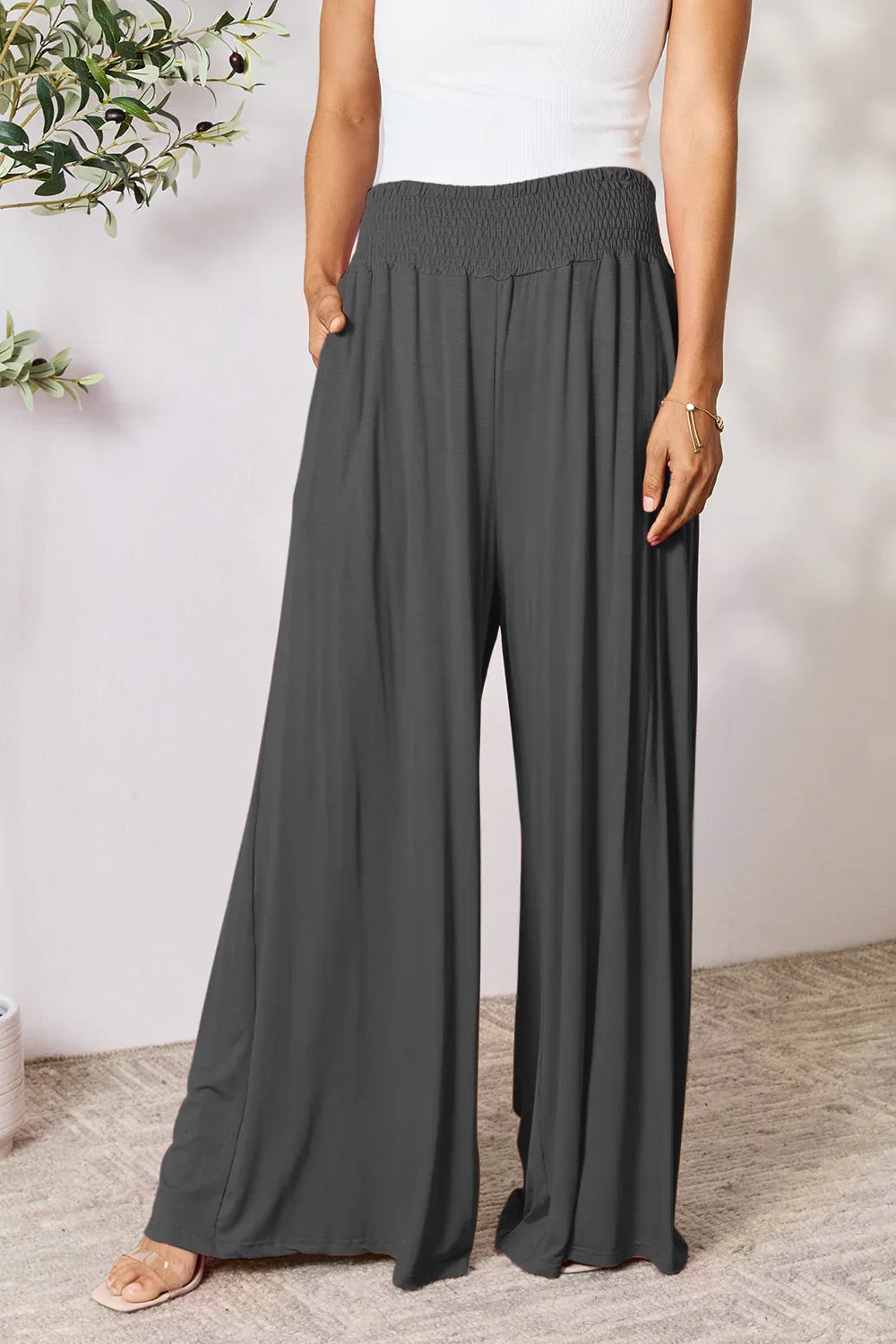 Solid Color Rayon Palazzo Pants Charcoal Trendsi Palazzo Pants