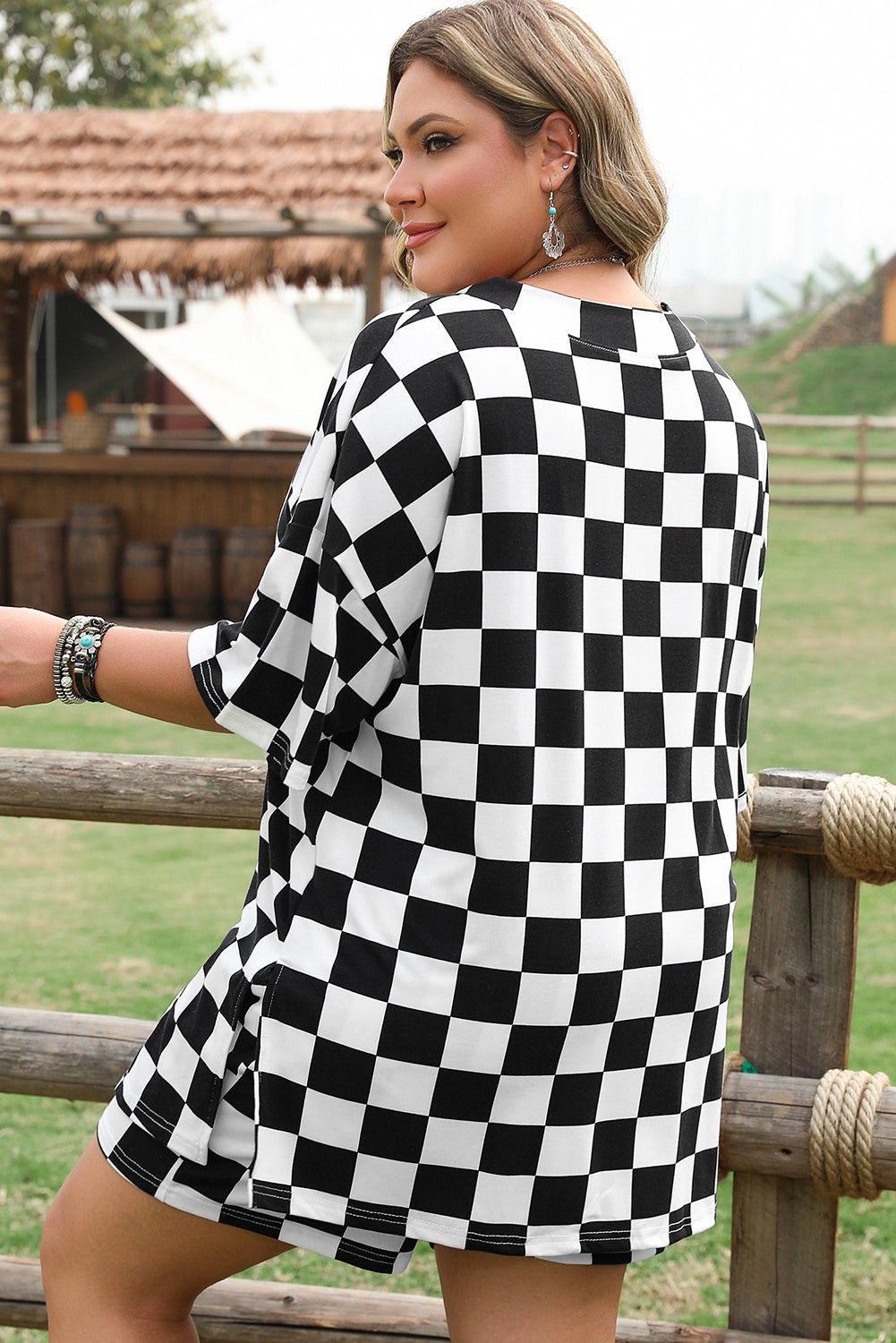 B&W Checkered Tee and Shorts Set
