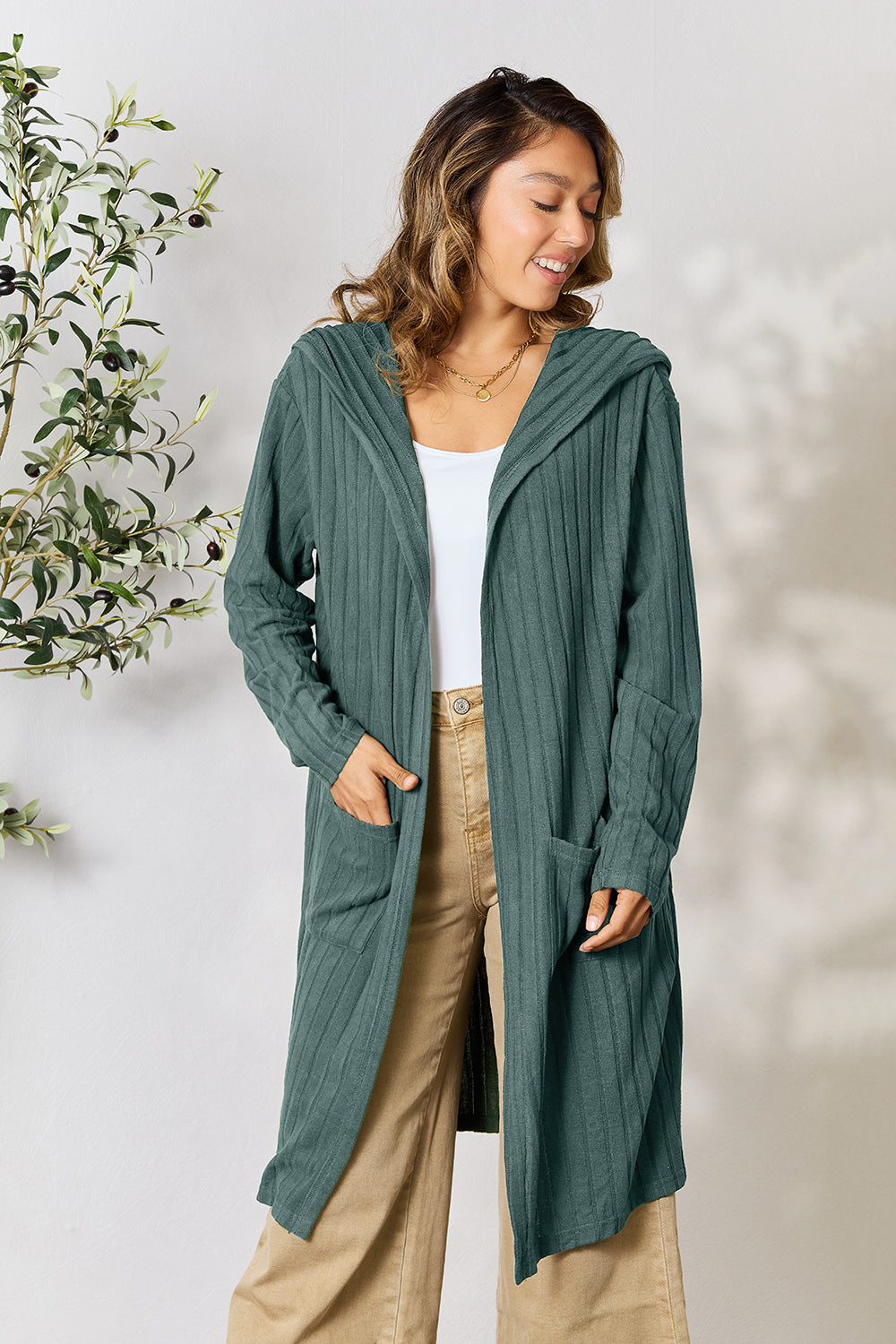 Plus Size Long Hooded Sweater Cardigan
