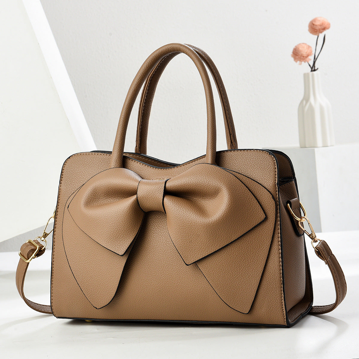 Cute Bow Shoulder Handbag – Women’s PU Leather Crossbody Purse Khaki 30x10x20 CJ Dropshipping Bow Handbag