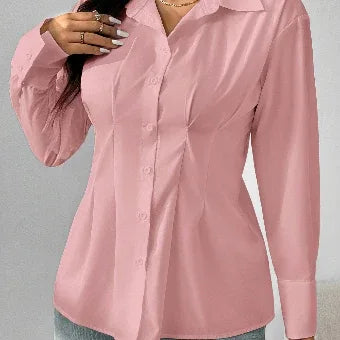 Long Sleeve Solid Color Fitted Blouse Pink Bazaare Mart Long Sleeve Solid Color Fitted Blouse
