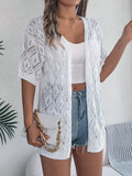 Openwork Open Front Half Sleeve Cardigan White Trendsi Openwork Open Front Half Sleeve Cardigan