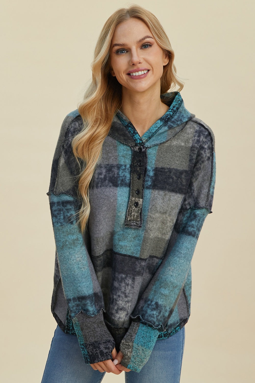 Plaid Dropped Shoulder Hoodie