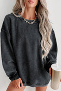 Plain Corded Crew Neck Sweatshirt Black 100%Polyester Bazaare Mart Plain Sweatshirt