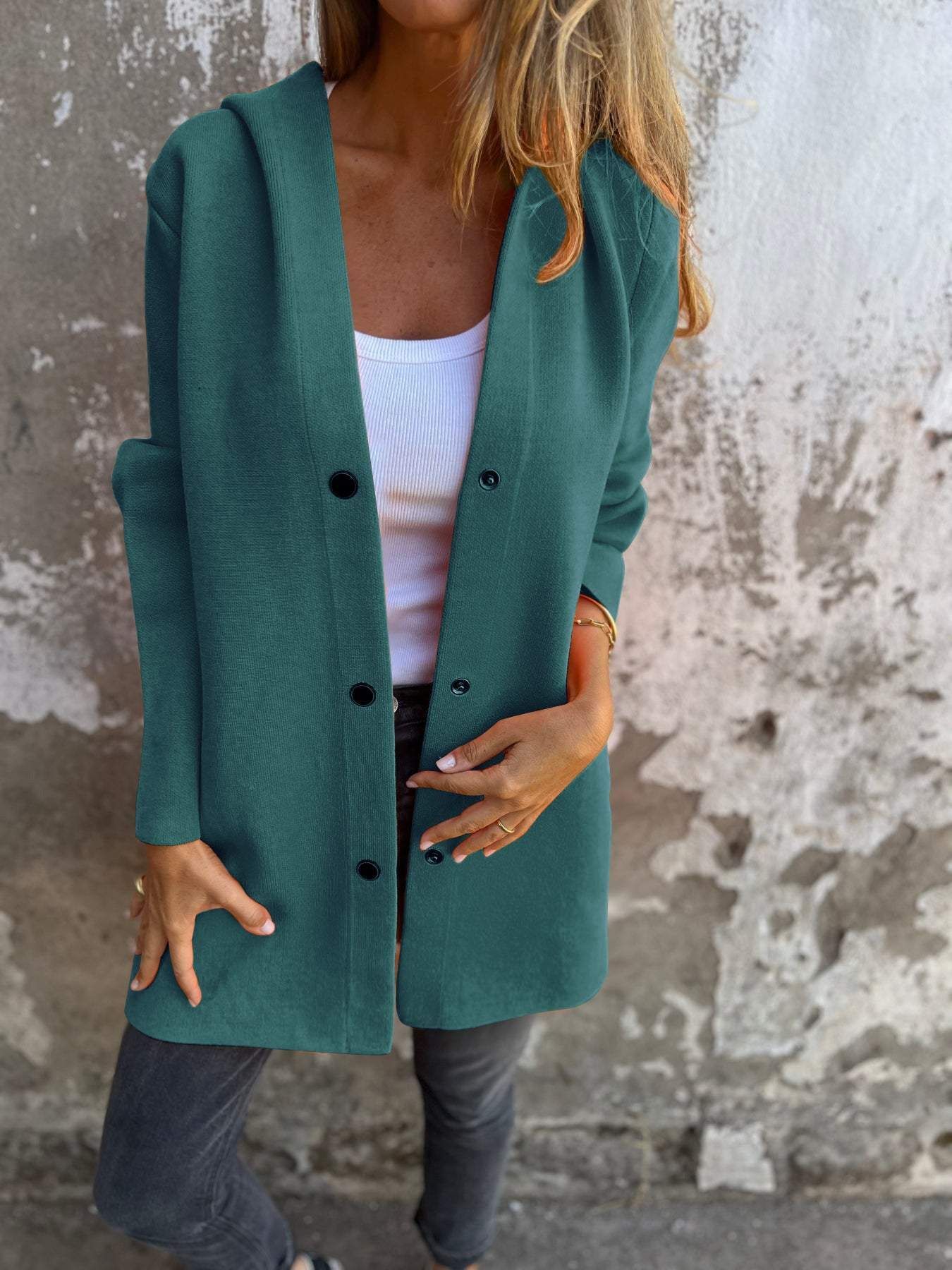 Teal Snap Up Cardigan Hoodies