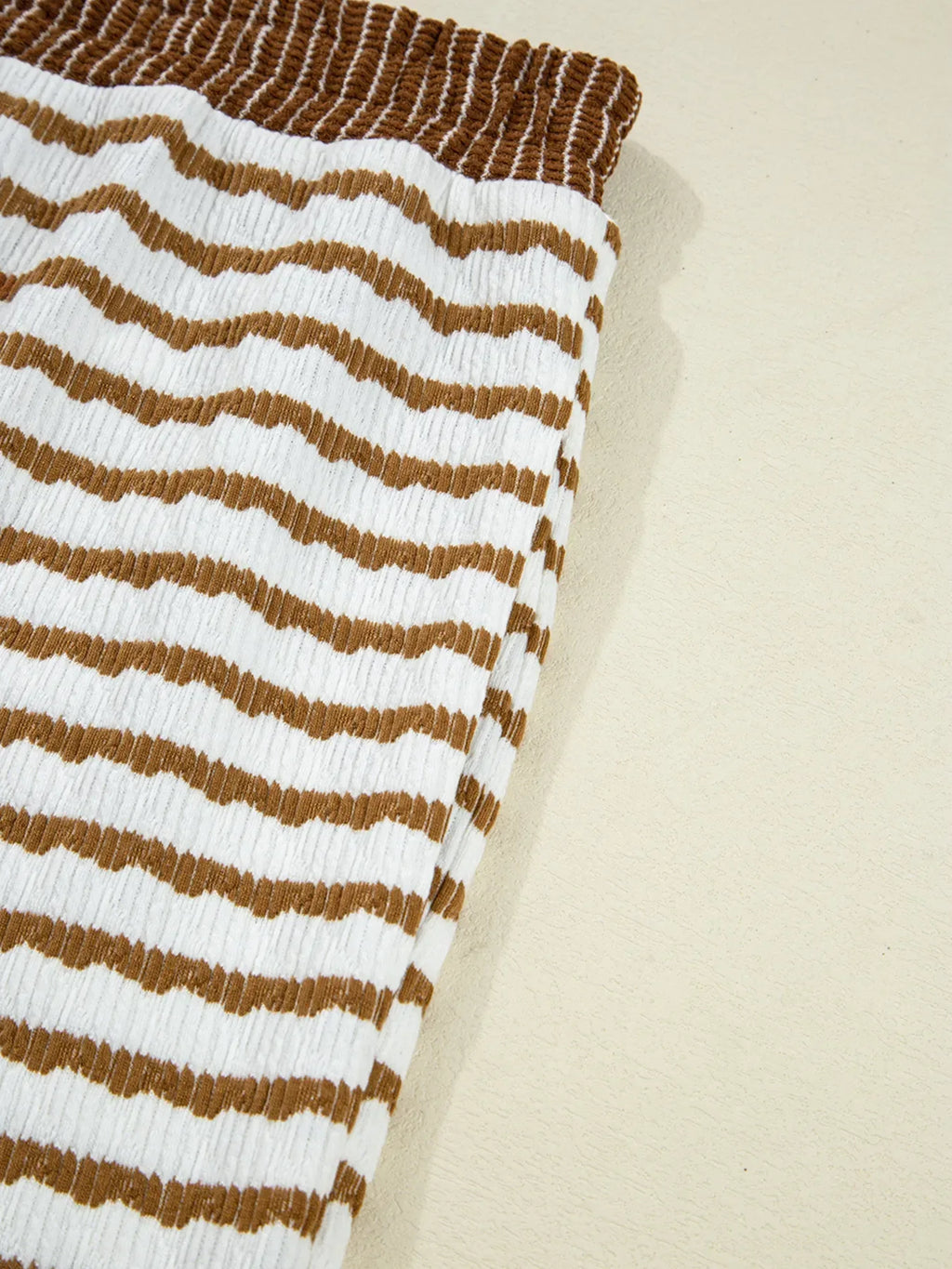 Thin Stripe Collared Baggy Top and Drawstring Pant Set Trendsi Brown Striped Wide Leg Pants Set