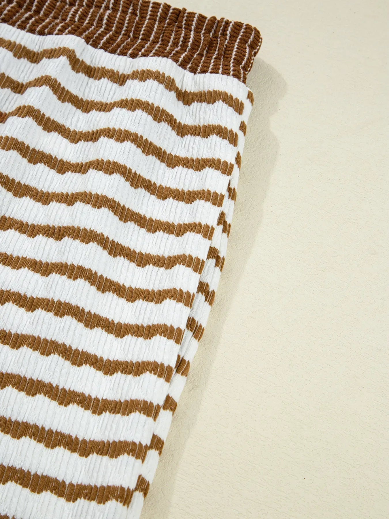 Thin Stripe Collared Baggy Top and Drawstring Pant Set Trendsi Brown Striped Wide Leg Pants Set