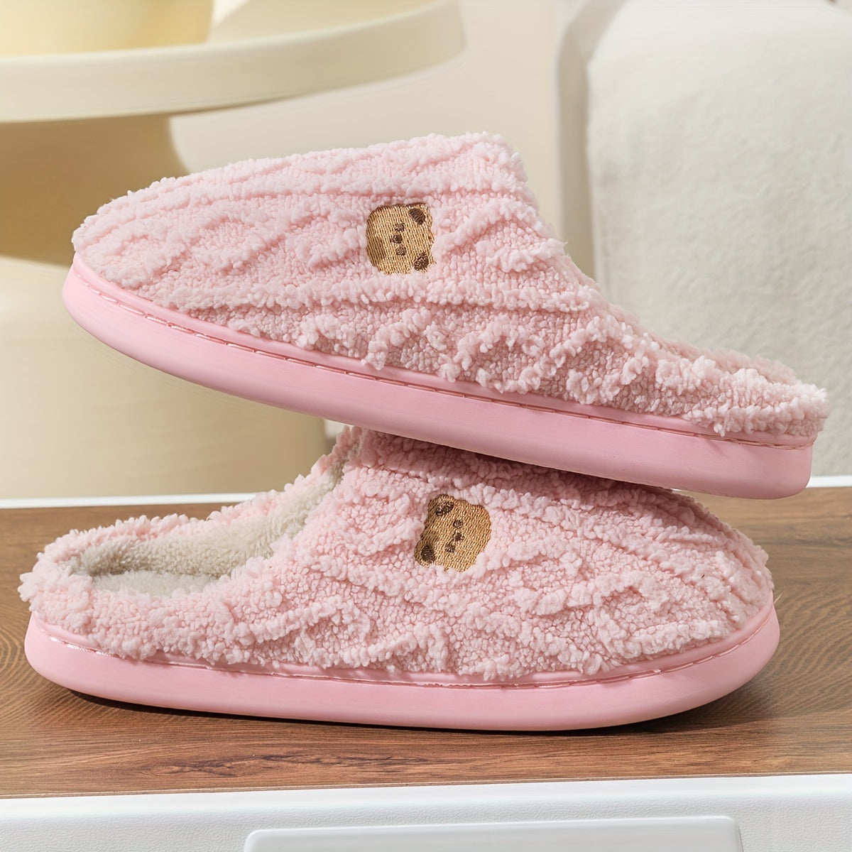 Cozy Textured Bear Print Slippers