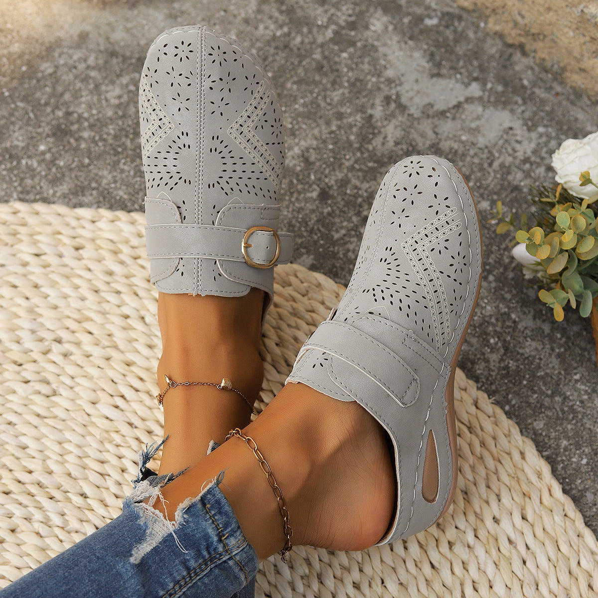 Suede Round Toe Wedge Slip On Shoes