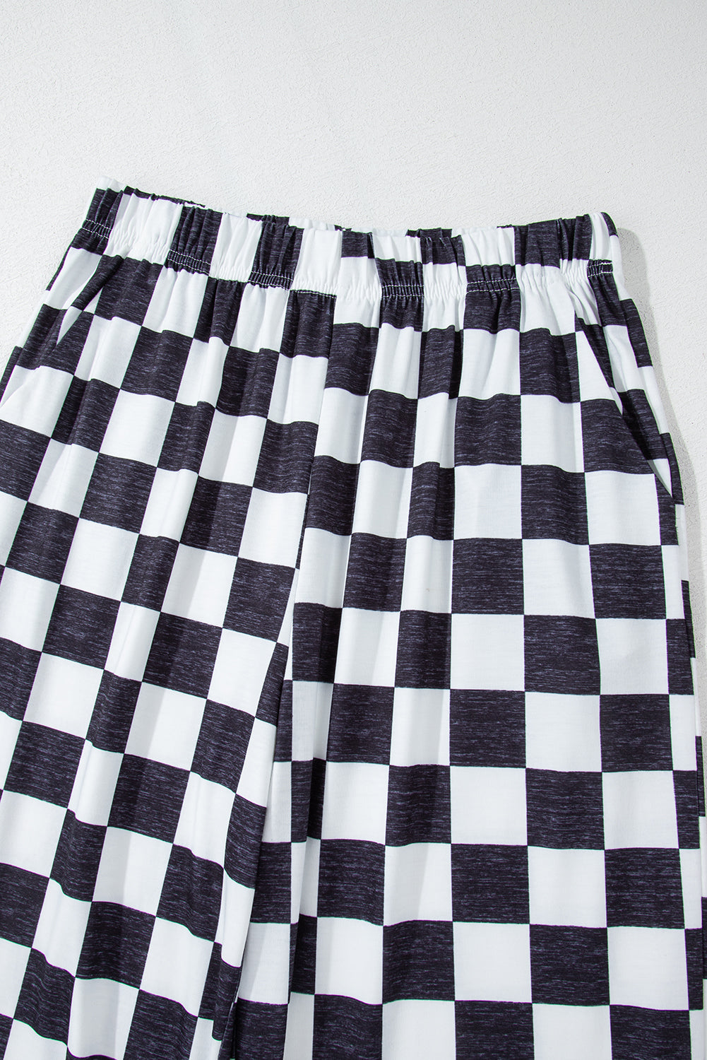 B&W Checkered Print High Waist Wide Leg Pants