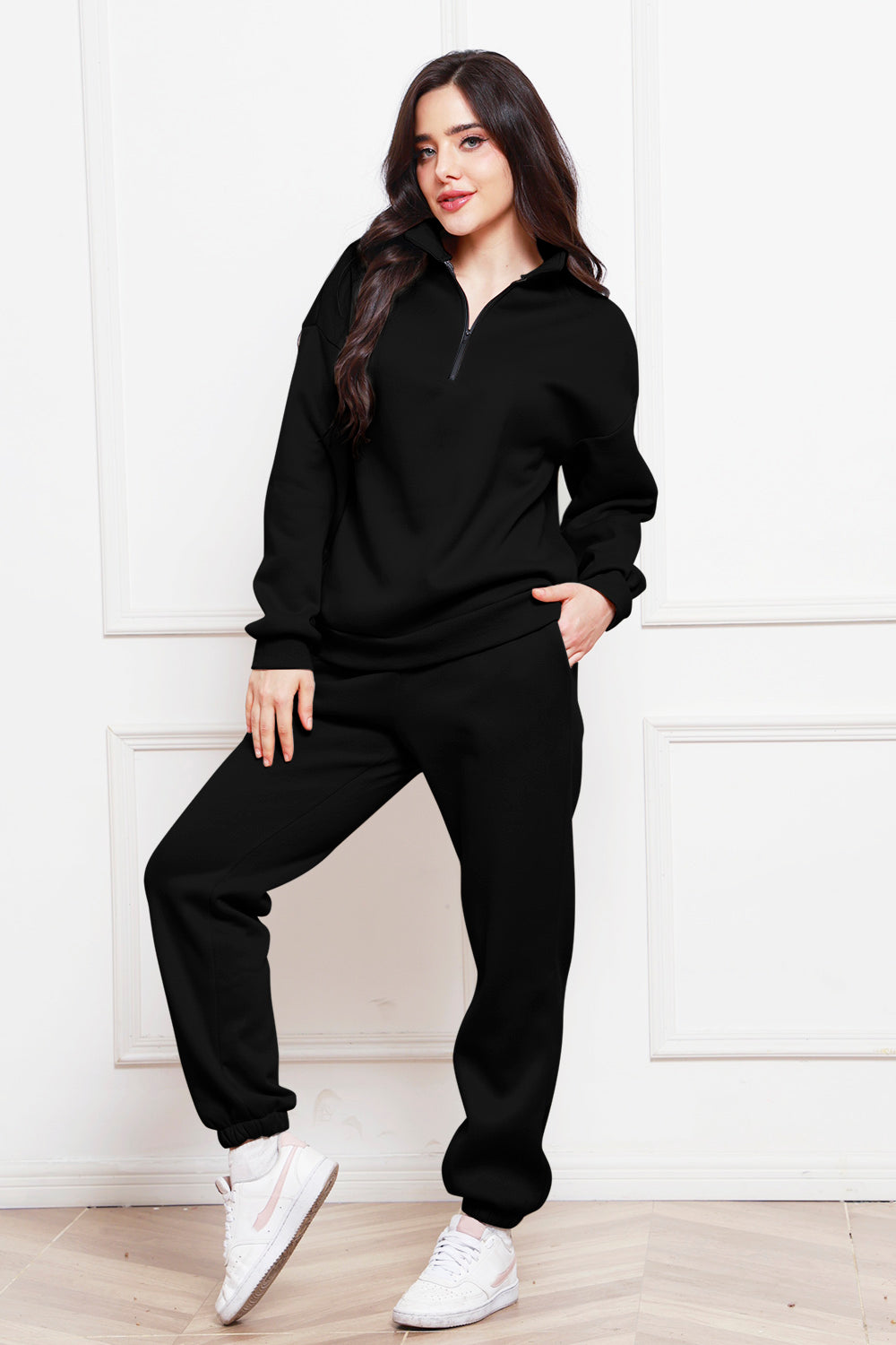 Lady's Solid Color Half Zip Sweatsuit