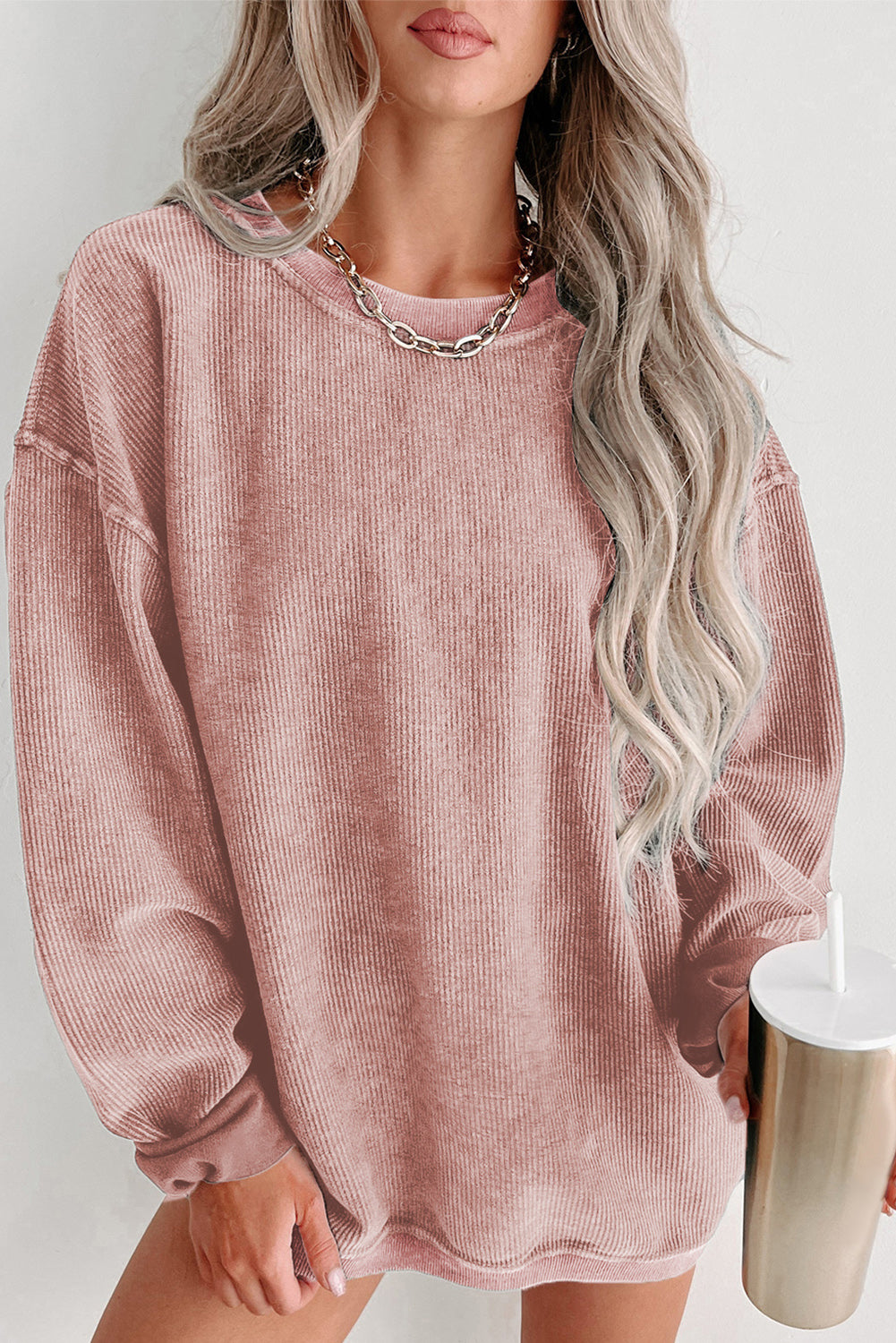 Plain Corded Crew Neck Sweatshirt