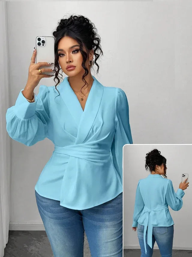 Mesh Semi-Sheer Wrap Button-Front Long Sleeve Blouse Bazaare Mart Mesh Wrap Long Sleeve Blouse