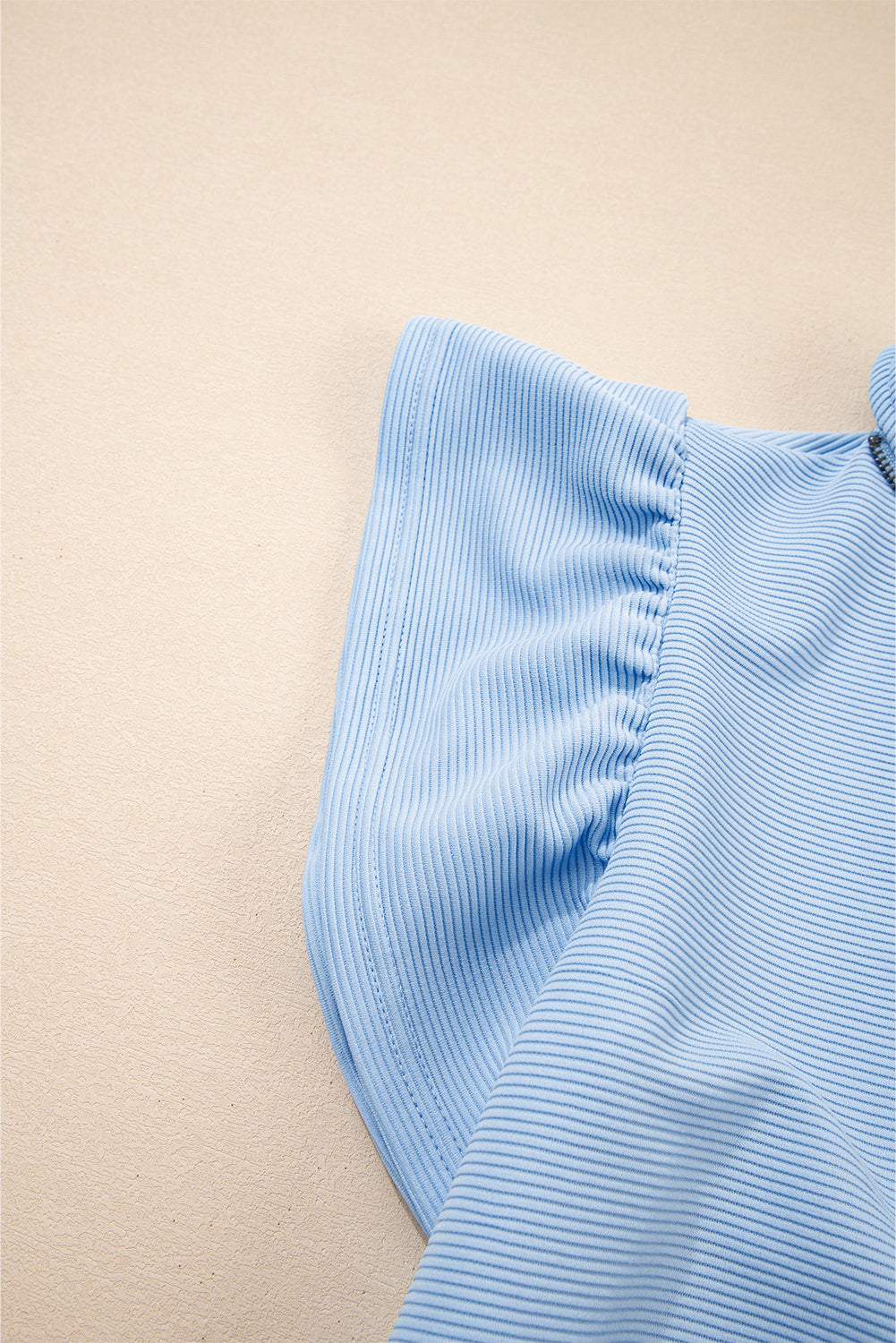 Baby Blue Textured Flutter Sleeve Zipped Top and Wide Leg Capris Set