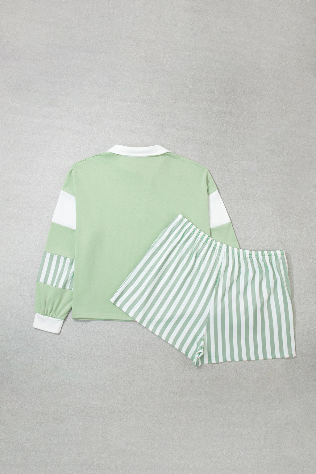 Plus Size Striped Shorts Colorblock Sweatshirt Set