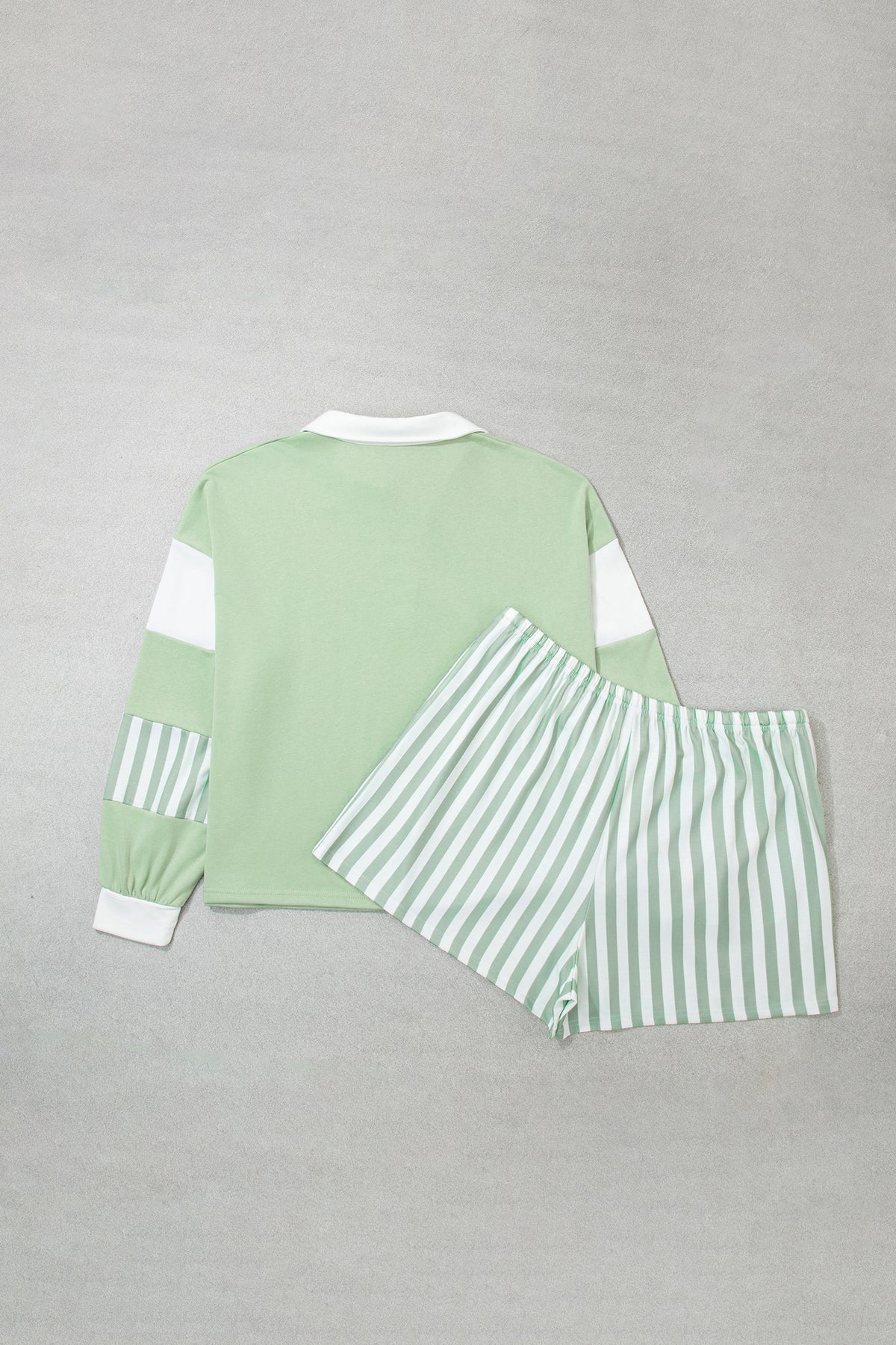 Plus Size Striped Shorts Colorblock Sweatshirt Set
