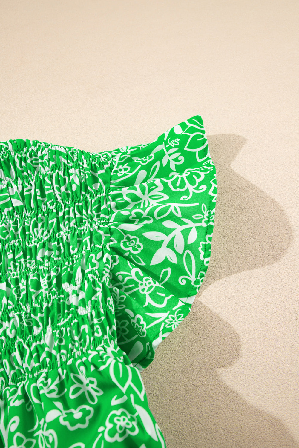 Green Floral Flutter Sleeve Blouse