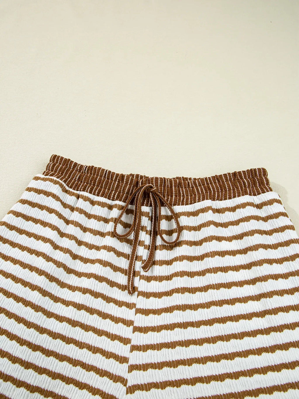 Thin Stripe Collared Baggy Top and Drawstring Pant Set Trendsi Brown Striped Wide Leg Pants Set