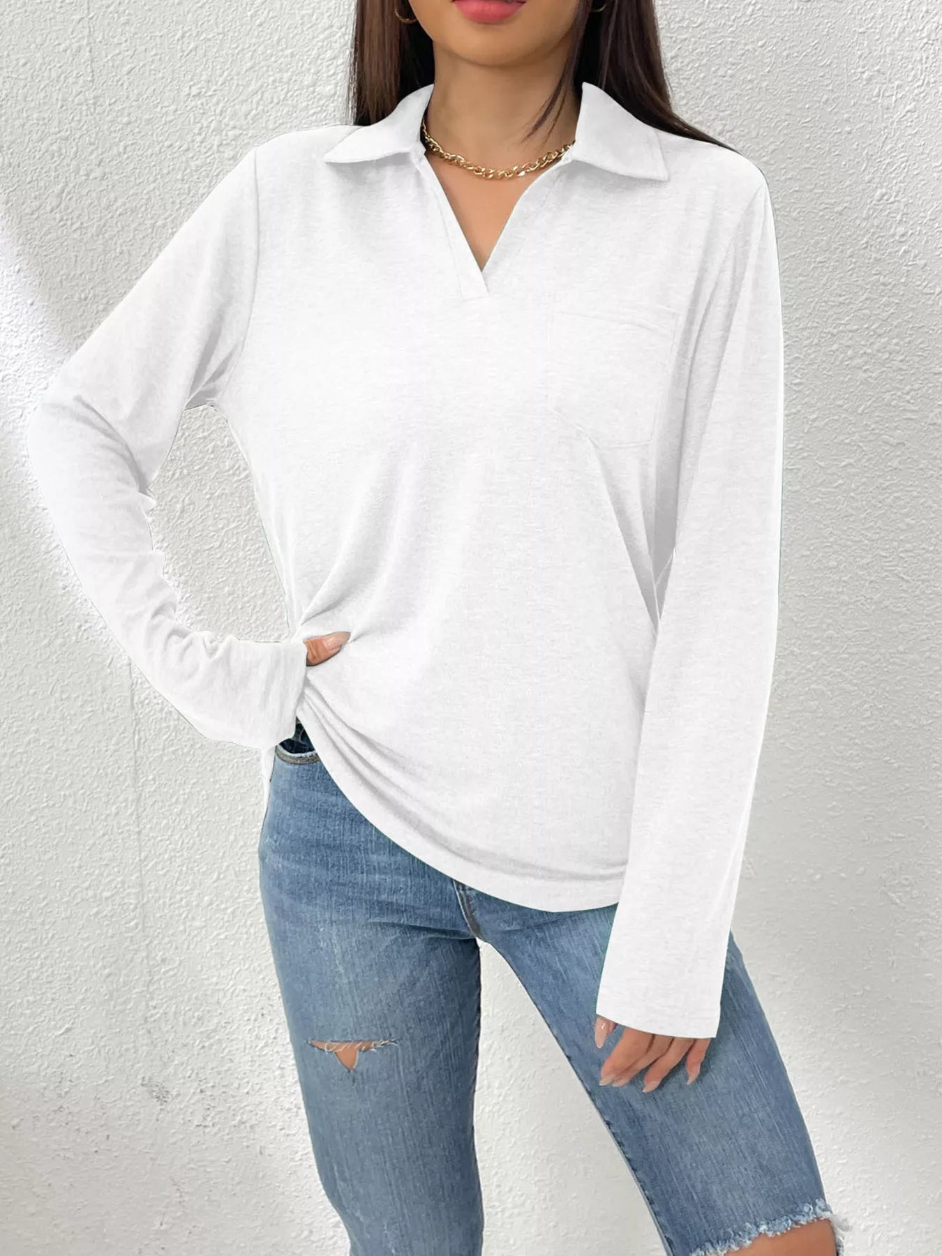 Casual Long Sleeve Polo T-Shirt White Bazaare Mart Casual Long Sleeve Polo T-Shirt