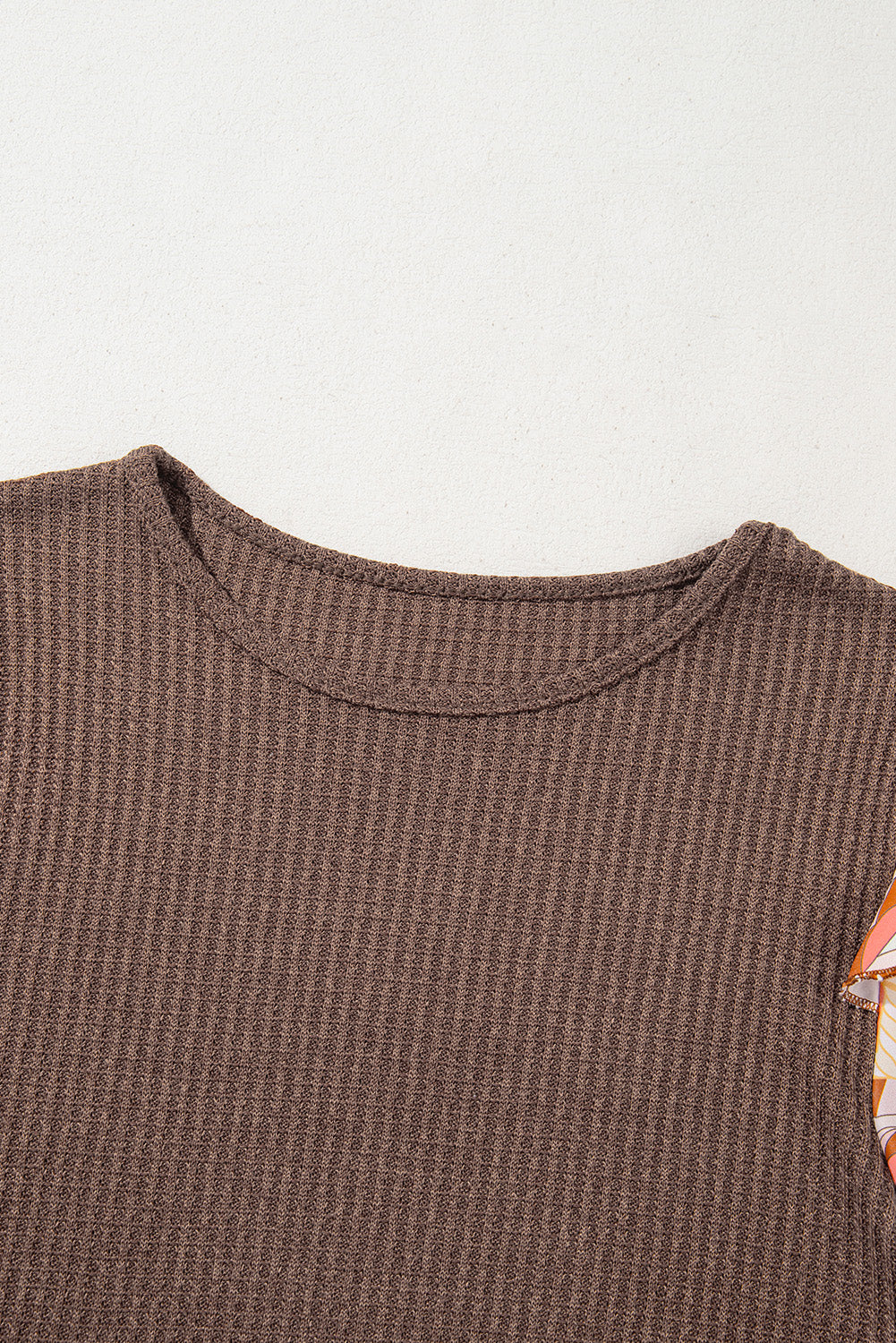 Long Floral Sleeve Patchwork Waffle Knit Top