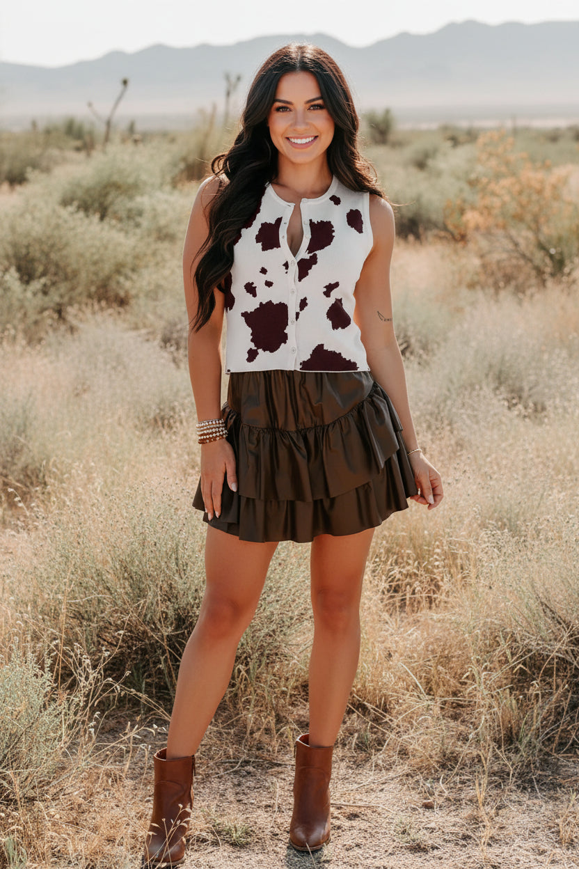 Western Cow Print Sweater Vest – Button Down Sleeveless Knit Top for Women Dear-Lover Dropshipping Sweaters & Cardigans/Sweater Vests