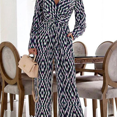 Trendy Long Sleeve Geo Slim-fit Jumpsuit