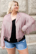 Open Front Fringe Jacket Blush Pink Trendsi Fringe Open Front Jacket