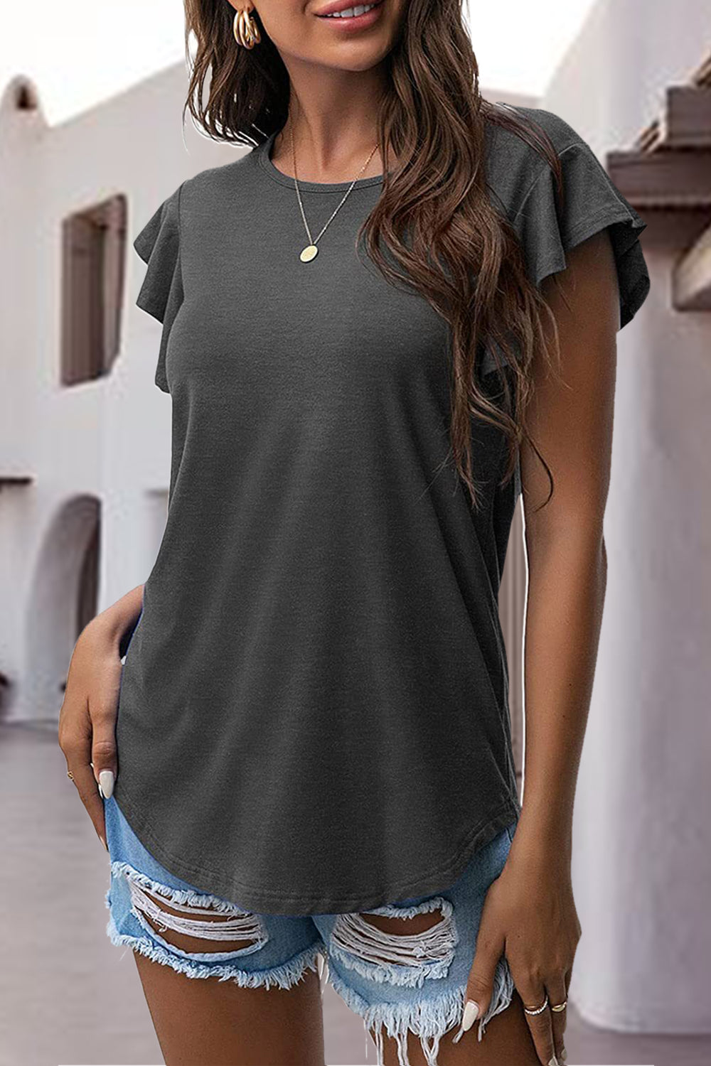 Grey Flutter Sleeve Tee