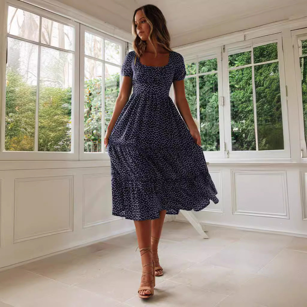 Short Puff Sleeve Floral Tiered Dress CJ Dropshipping Ditsy Tiered Peasant Dress