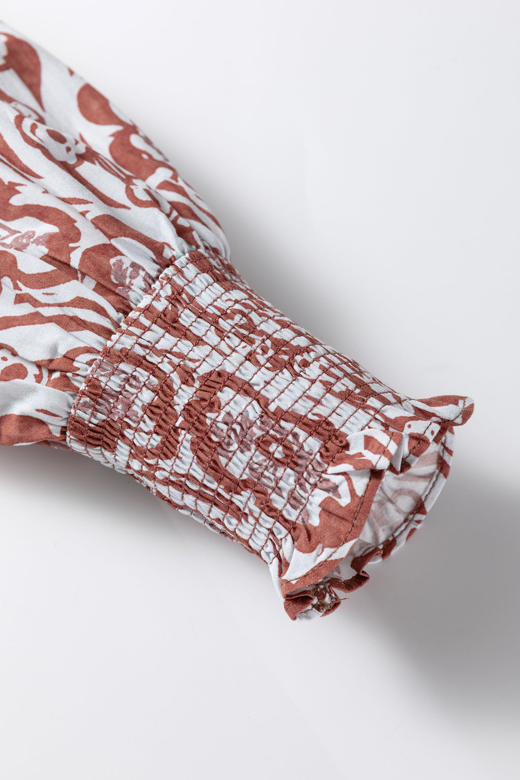 Floral Frilled Stripe Trim Button Long Sleeve Blouse