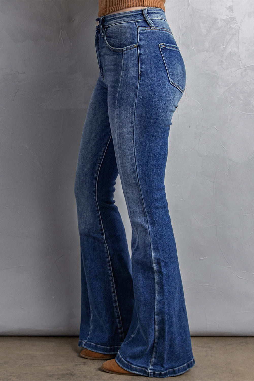 Dark Blue Washed Plus Size Flare Jeans