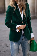 Lapel Collar One Button Green Velvet Blazer Dark Green Bazarre Mart Lapel Collar One Button Blazer