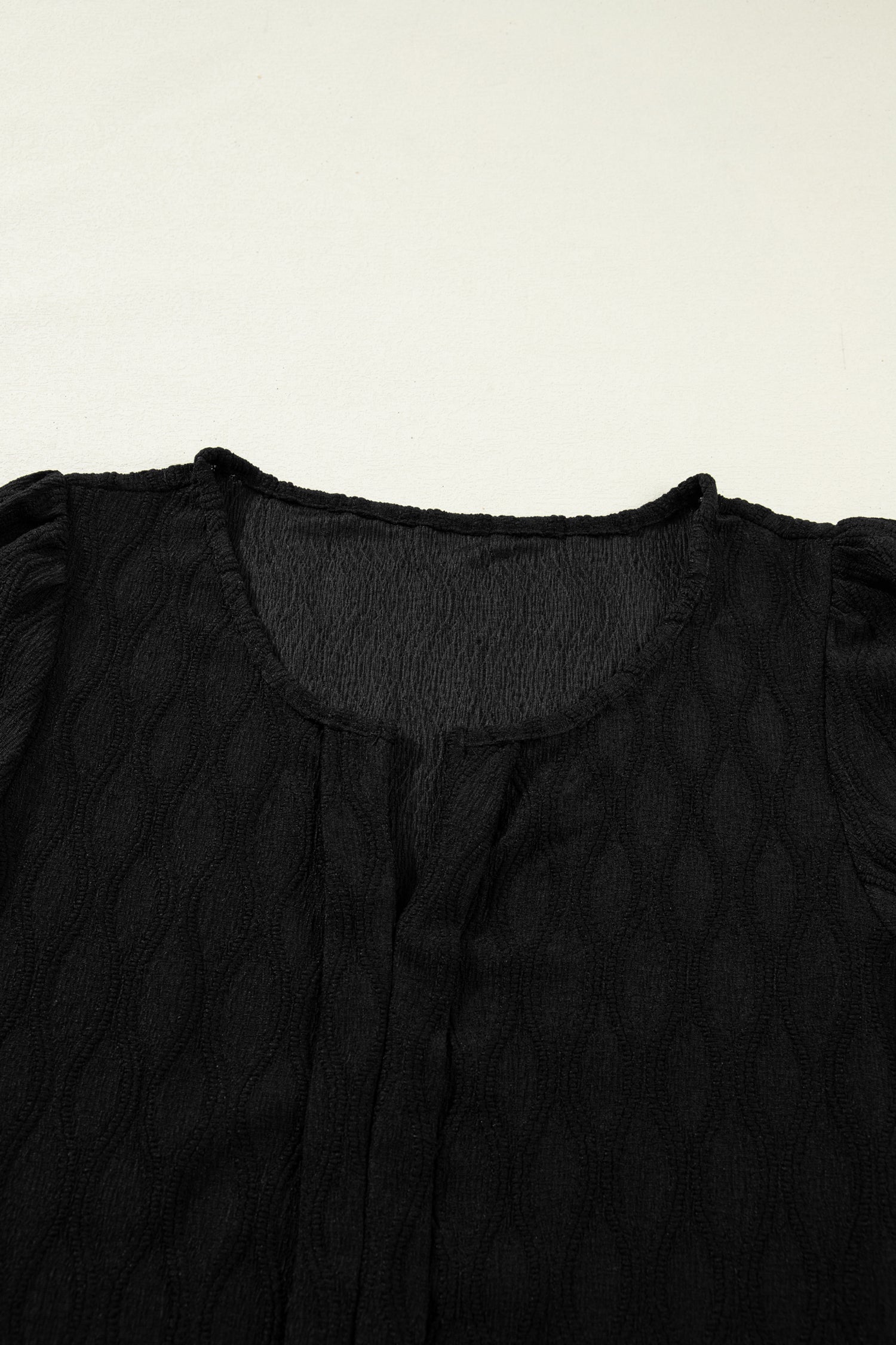 Solid Color Textured Notched Neck Puff Sleeve Blouse Bazaare Mart Tops/Blouses & Shirts