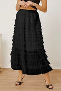 Ruched Tiered Midi Skirt Black Bazaare Mart Layered Midi Skirt
