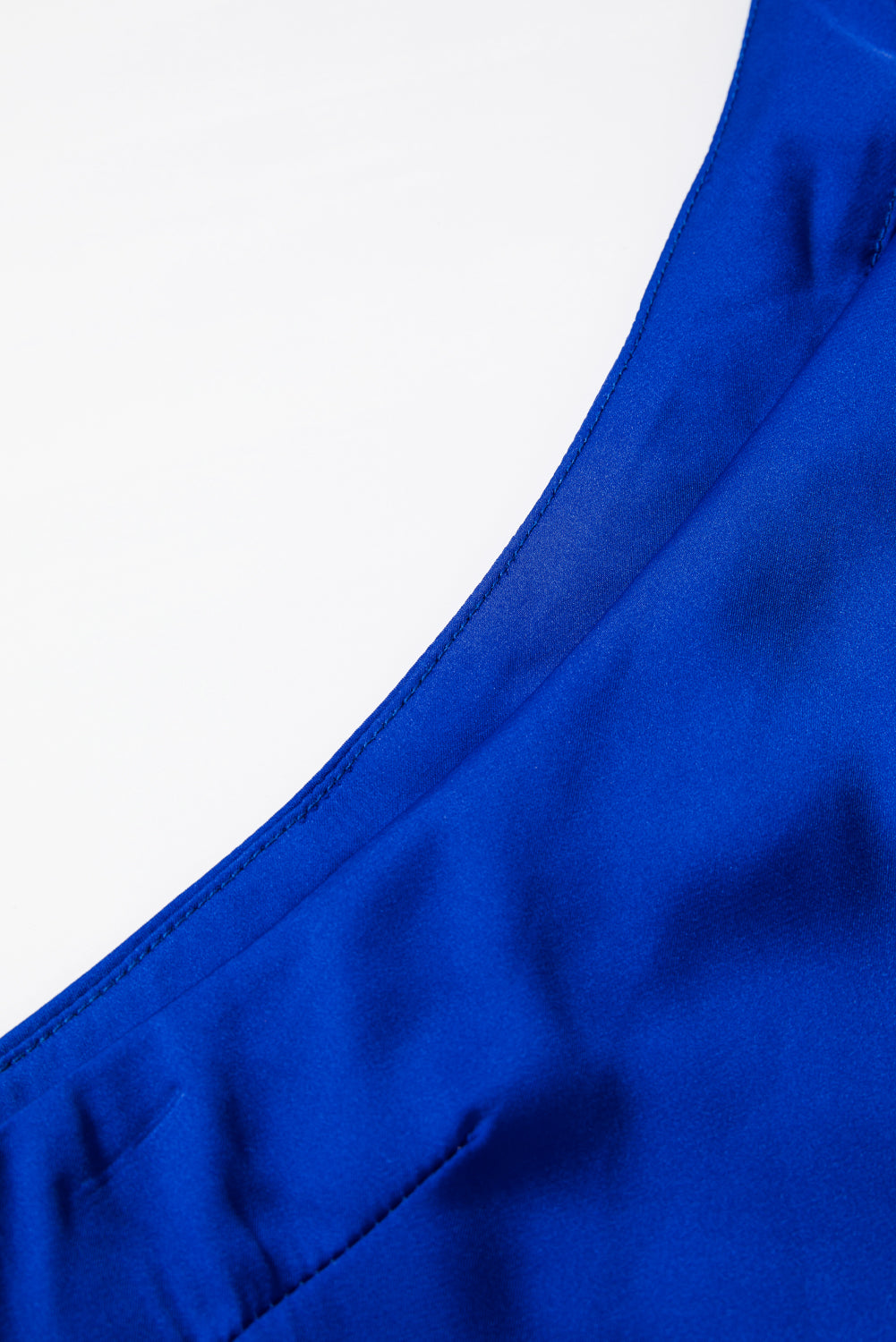 Royal Blue Asymmetric Bell Sleeve Satin Blouse