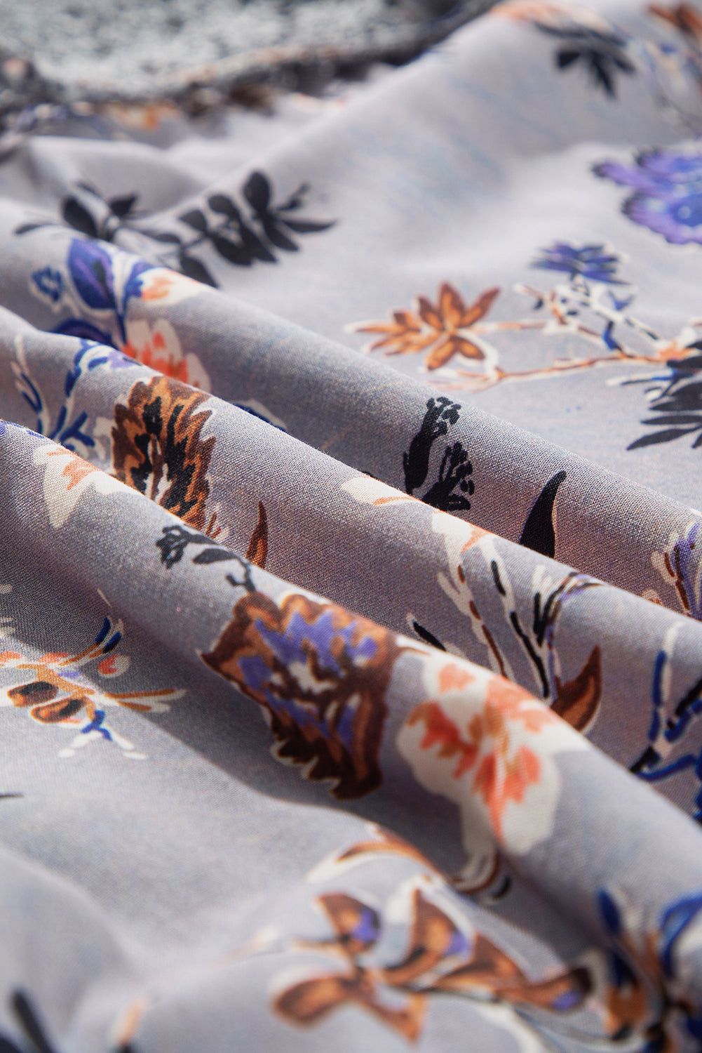 Blue Floral Lace Patchwork Knot Front V Neck Blouse