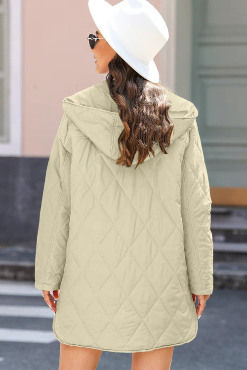 Beige Quilted Snap Button Hooded Coat Bazaare Mart Outerwear/Coats