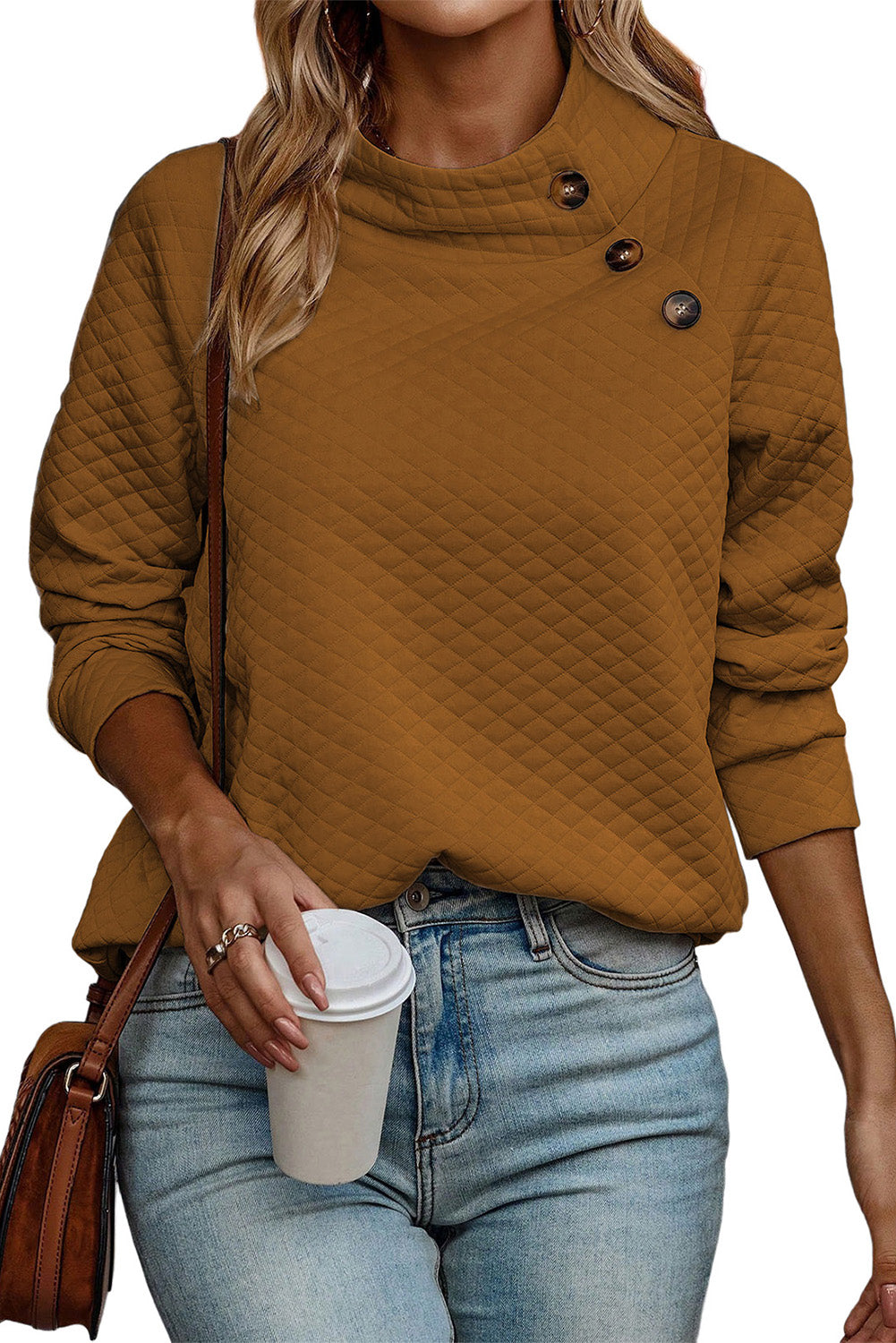 Solid Half Zipper Quilted Pullover Sweatshirt