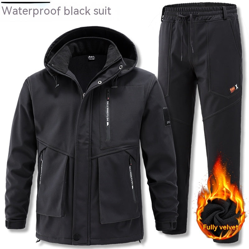 Men's Black Thick Fleece Lined Work Jacket and Pants