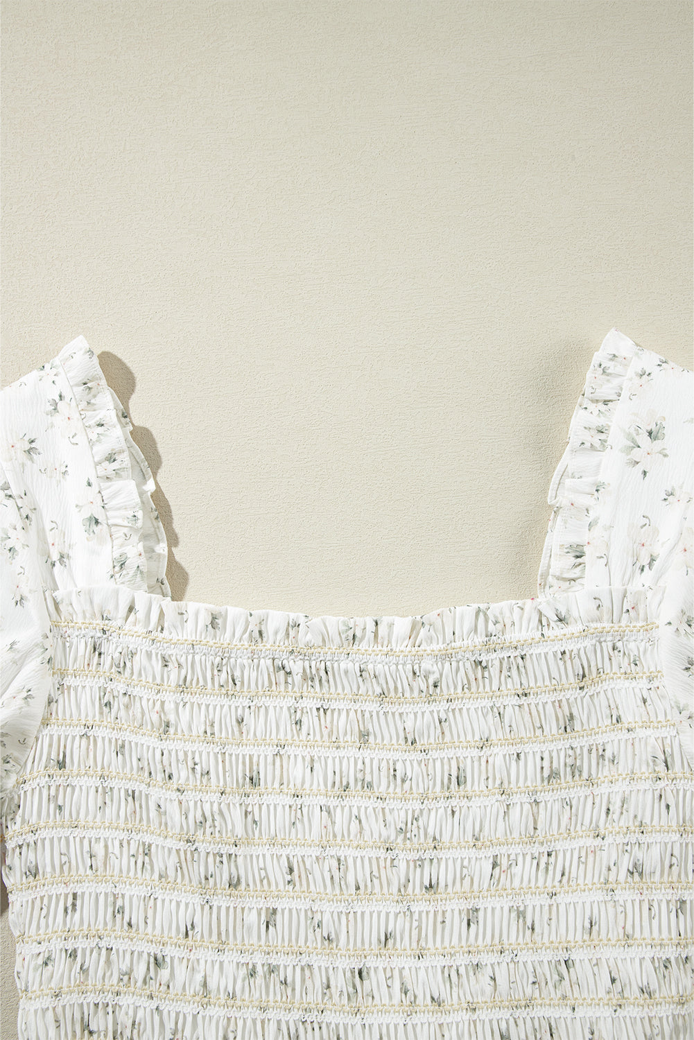 White Floral Smocked Wide Leg Short Puff Sleeve Jumpsuit