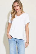 Basic V-Neck High-Low T-Shirt White Bazaare Mart Ladies V Neck Tees