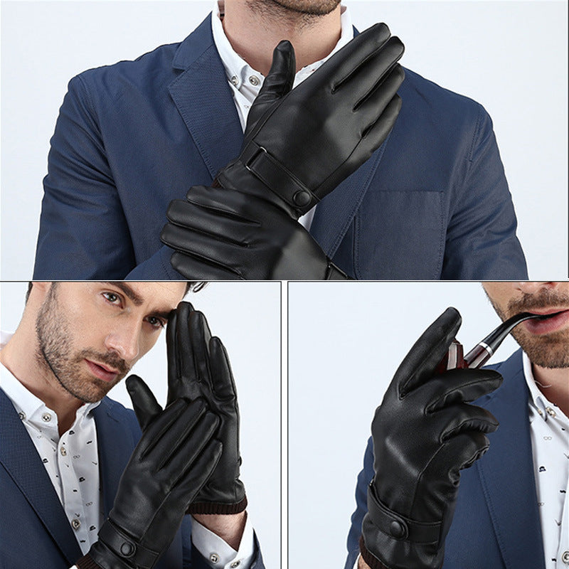 Men's Winter Riding Fleece Padded PU Gloves